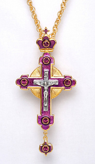 Крест наперсный №14 / золочение / серебро литьевое распятие, эмаль (УИН)