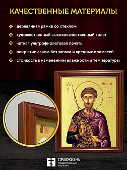 Икона Феодор Тирон мученик с золочением, деревянная рамка со стеклом 15х18х2 см 1239