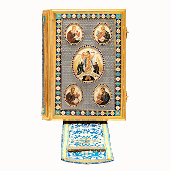 Евангелие 360*240 напрестольное №10 крышки частичное золочение деколь эмаль камни (с закладкой) Евангелие 360*240 напрестольное №10 крышки частичное золочение деколь эмаль камни (с закладкой)