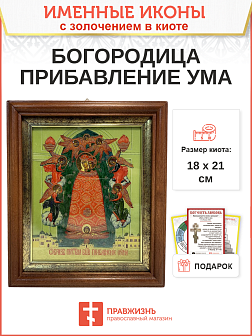 Икона 122 Прибавление ума Божия Матерь золочение поталью киот 21 см 03062-УЛ_KRA