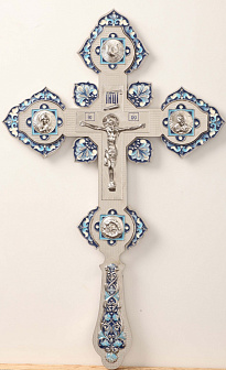 Крест напрестольный сложный фигурный с эмалью из никеля