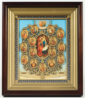 Икона в киоте 18х24 сложный, двойное тиснение, накладка аэрозольная Древо Богородицы 3