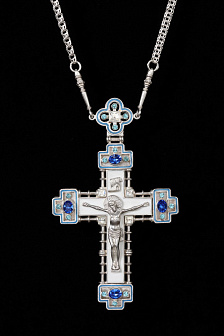 Крест наперсный №137 серебро литьевое распятие, эмаль (УИН)