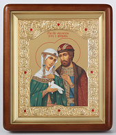 Икона в киоте 18х24 фигурный, темпера, рамка фигурная, золочёная Петр и Феврония 1