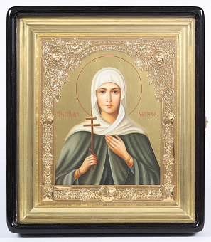 Икона живописная в киоте 24х30 масло, ажурная рамка, золоченый фон, киот №1 Икона живописная в киоте 24х30 масло, ажурная рамка, золоченый фон, киот №1