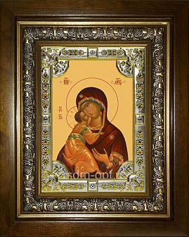 Икона Владимирская Божией Матери в деревянном киоте