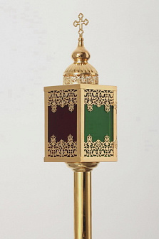 Фонарь пасхальный 4-х гранный под свечу золочение на древке