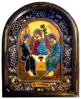 Икона Святая Троица, нефрит коралл гранат бирюза