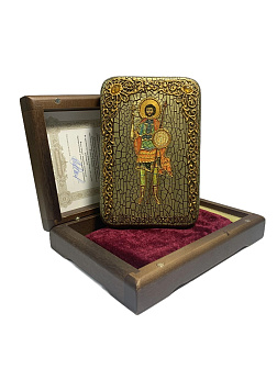 Настольная икона Святой мученик Валерий Севастийский на мореном дубе