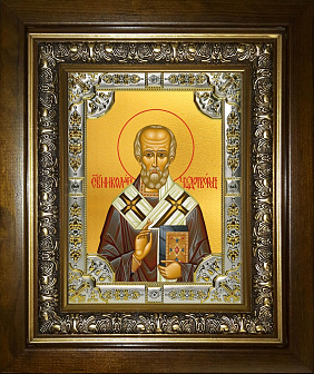 Икона Николай Чудотворец в деревянном киоте
