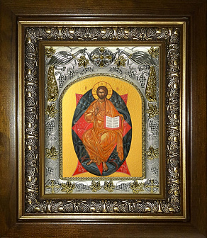 Икона освященная Спас в Силах, рама серебром, в деревянном киоте