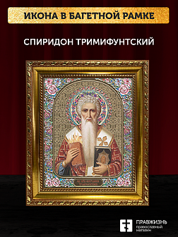 Икона Спиридон Тримифунтский, бронзовая багетная рамка узкая с узором 15х18 см