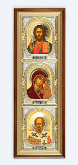 Икона в киоте 20х70 сложный, темпера, венчик, риза-рамка №1