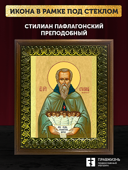 Икона Стилиан Пафлагонский преподобный, деревянная рамка с басмой и стеклом 18х21х2,5 см 1102 Икона Стилиан Пафлагонский преподобный, деревянная рамка с басмой и стеклом 18х21х2,5 см 1102