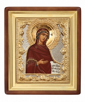 Икона Богородица Агиосоритисса (Миропросительница, Заступница), письмо маслом, оклад, киот