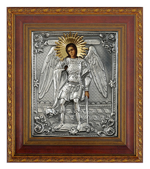 Икона живописная в киоте 24х30 масло, риза №47, черненое серебрение, киот №22 Архангел Михаил Икона живописная в киоте 24х30 масло, риза №47, черненое серебрение, киот №22 Архангел Михаил