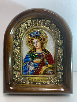 070 Именная икона Екатерина Александрийская бисер дерево