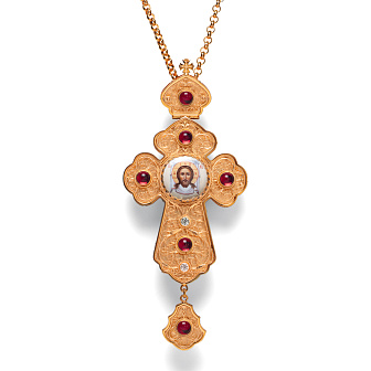 Крест наперсный филигрань №0012 двойной рант финифть / золочение