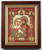 Икона в киоте 13х18 сложный, конгрев, плёнка Петр и Феврония №7 с клеймами