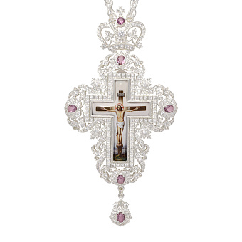 Крест наперсный №222 / Фианиты деколь / серебрение