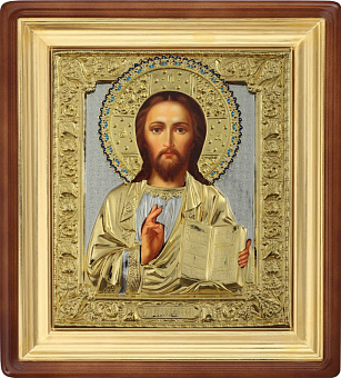 Икона живописная в киоте 24х30 масло, риза №31, эмаль, киот №1 Спаситель