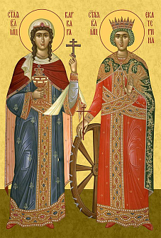 Икона Варвара и Екатерина великомученицы, деревянная рамка со стеклом 15х18х2 см 070 041