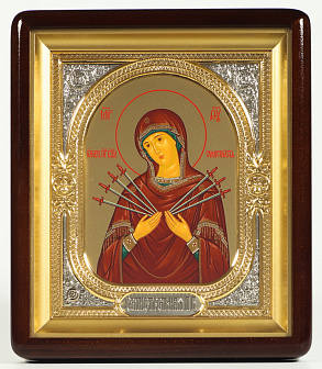 Икона в киоте 18х24 фигурный, темпера №8, риза-рамка объемная, открытая, золочёная, никелирование Семистрельная БМ