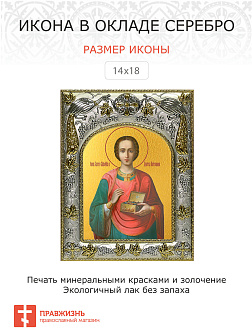 Икона ПАНТЕЛЕИМОН Целитель, Великомученик (СЕРЕБРЯНАЯ РИЗА)