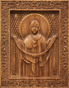 Икона резная Покров Пресвятой Богородицы