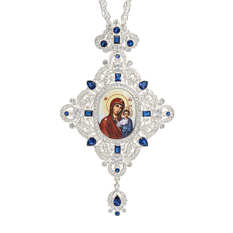 Панагия №213 / Фианиты деколь / серебрение / Казанская БМ