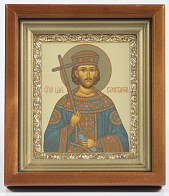 Икона в киоте 11х13 сложный, темпера, рамка золочёная Константин
