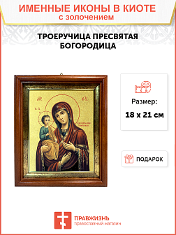 Икона Божией Матери "Троеручица" с золочением поталью, 03077-УЛ Икона Божией Матери "Троеручица" с золочением поталью, 03077-УЛ