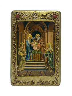 Настольная икона ''Сретение Господа нашего Иисуса Христа'' на мореном дубе