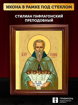 Икона Стилиан Пафлагонский преподобный, деревянная рамка со стеклом 15х18х2 см 1102