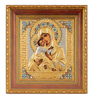 Икона живописная в киоте 24х30 масло, риза №6, матовое золочение, эмаль, киот №22 Владимирская БМ