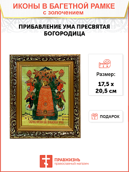 Икона Божией Матери Прибавление ума с золочением, узкая рамка 17,5х20,5х2 см
