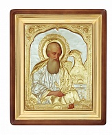 Икона живописная в киоте 60х70 масло, объемная риза №153 золочение, золоченый подрамник Иоанн Богослов