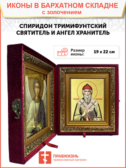 Икона "Спиридон Тримифунтский", свт., чудотв., с золочением поталью, 09102-УЛ