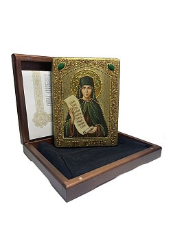 Настольная икона ''Святая преподобная Аполлинария Египетская'' на мореном дубе
