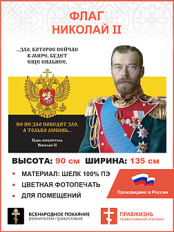 Флаг 134 Николай II Зло, которое сейчас в мире, будет еще сильнее 90х135 материал шелк для помещений
