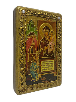 Настольная икона Пресвятой Богородицы ''Нечаянная Радость'' на мореном дубе