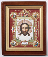 Икона в киоте 13х18 сложный, конгрев, плёнка Спас Нерукотворный с клеймами Икона в киоте 13х18 сложный, конгрев, плёнка Спас Нерукотворный с клеймами