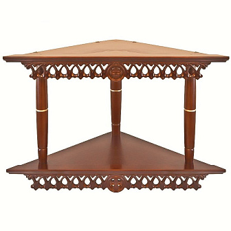 Полка для икон деревянная двухъярусная угловая с резным узором