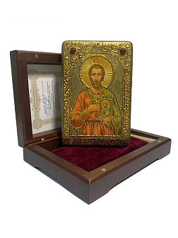 Настольная икона Святой мученик Евгений Севастийский на мореном дубе