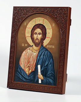 Икона на дереве 25х35 изображение арочное, ковчег с резным обрамлением, упаковка Спаситель