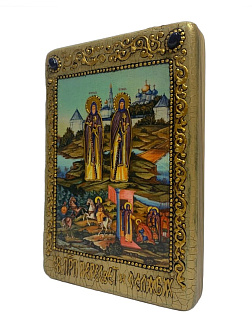 Настольная икона ''Святые преподобные Александр (Пересвет) и Андрей (Ослябя) Радонежские'' на морено