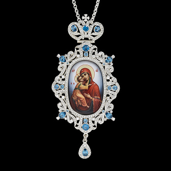 Панагия №210 / Фианиты деколь / серебрение / Владимирская БМ