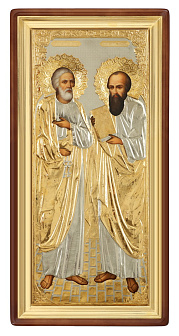 Икона живописная в киоте 50х110 масло, риза №161, киот №1 Петр и Павел