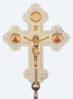 Крест-икона запрестольная с литым распятием гравировка част. золочение