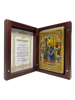 Настольная икона ''Преподобный Серафим Саровский чудотворец'' на мореном дубе